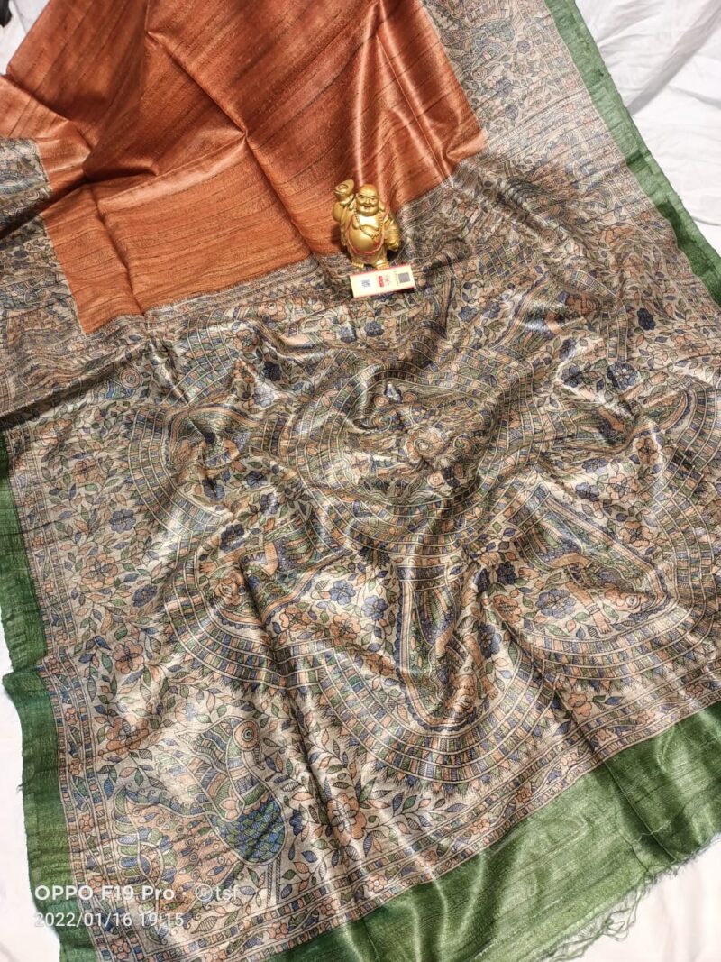 Pure Silk Tussar Ghicha Screen Printed Saree