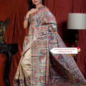Madhubani Painted Ghicha Tussar Silk Saree