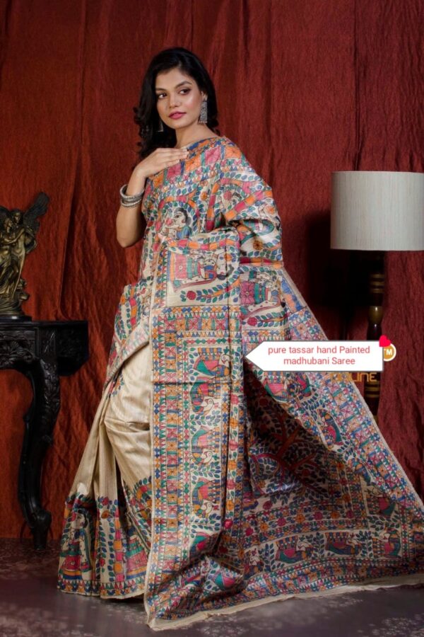 Madhubani Painted Ghicha Tussar Silk Saree