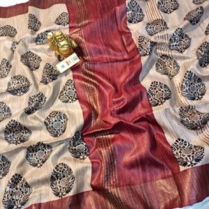 Pure Silk Tussar Ghicha Screen Printed Saree