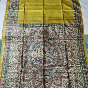 Madhubani Hand Painted Ghicha Tussar Silk Saree