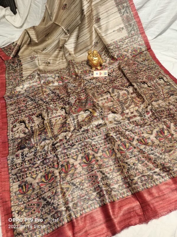 Pure Silk Tussar Ghicha Screen Printed Saree