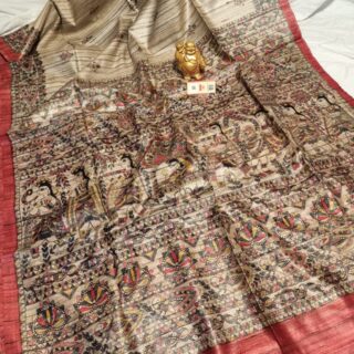 Pure Silk Tussar Ghicha Screen Printed Saree