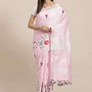 Hand-woven Thread Work Linen Cotton Saree