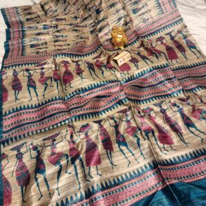 Pure Silk Tussar Ghicha Screen Printed Saree