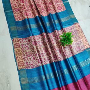 Pure Silk Tussar Ghicha Screen Printed Saree