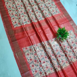 Pure Silk Tussar Ghicha Screen Printed Saree