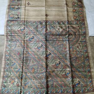 Madhubani Hand Painted Ghicha Tussar Silk Saree