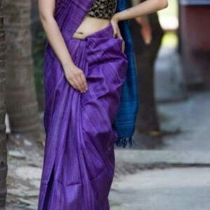 Pure Silk Tussar Ghicha Saree with Woven Zari Border