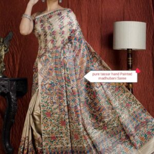 Full Madhubani Painted Ghicha Tussar Silk Saree