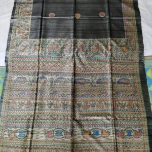 Madhubani Hand Painted Ghicha Tussar Silk Saree