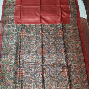 Madhubani Hand Painted Ghicha Tussar Silk Saree