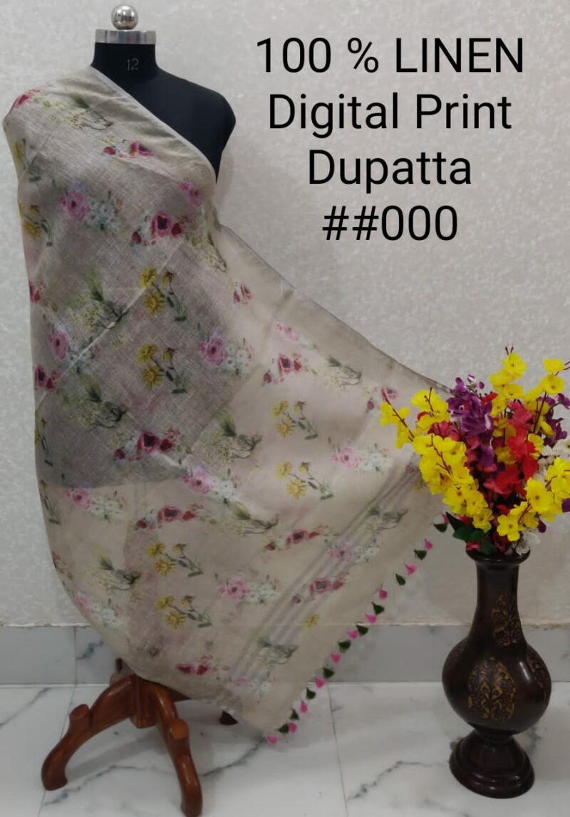 Pure Handloom Linen Digital Print Dupatta