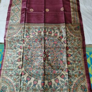 Madhubani Hand Painted Ghicha Tussar Silk Saree