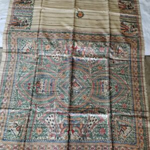 Madhubani Hand Painted Ghicha Tussar Silk Saree