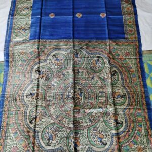Madhubani Hand Painted Ghicha Tussar Silk Saree