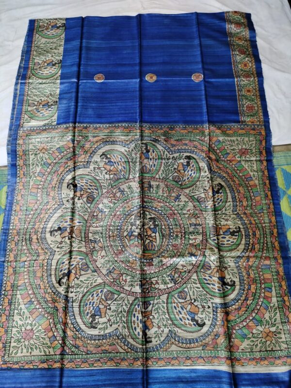 Madhubani Hand Painted Ghicha Tussar Silk Saree
