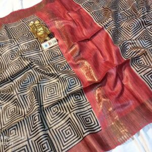Pure Silk Tussar Ghicha Screen Printed Saree