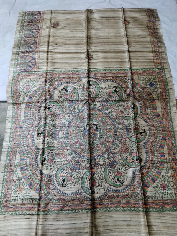 Madhubani Hand Painted Ghicha Tussar Silk Saree