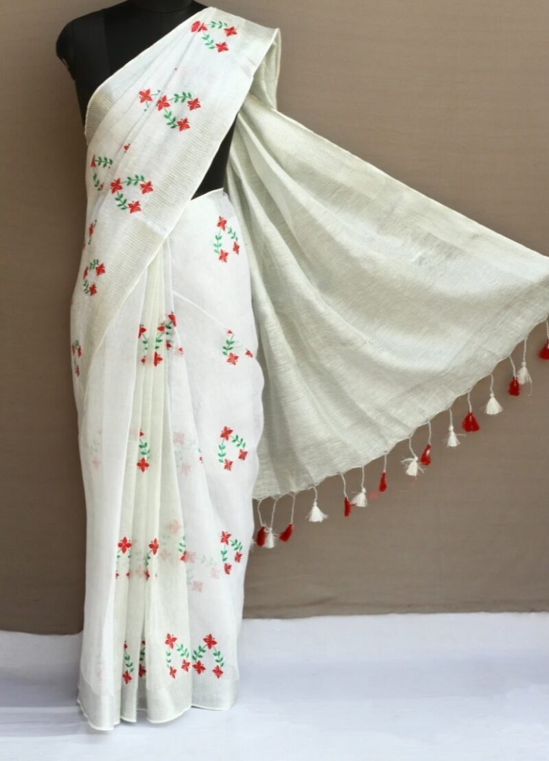 Hand-woven Thread Work Linen Cotton Saree
