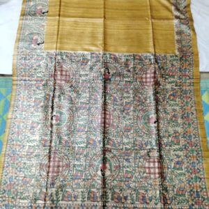 Madhubani Hand Painted Ghicha Tussar Silk Saree