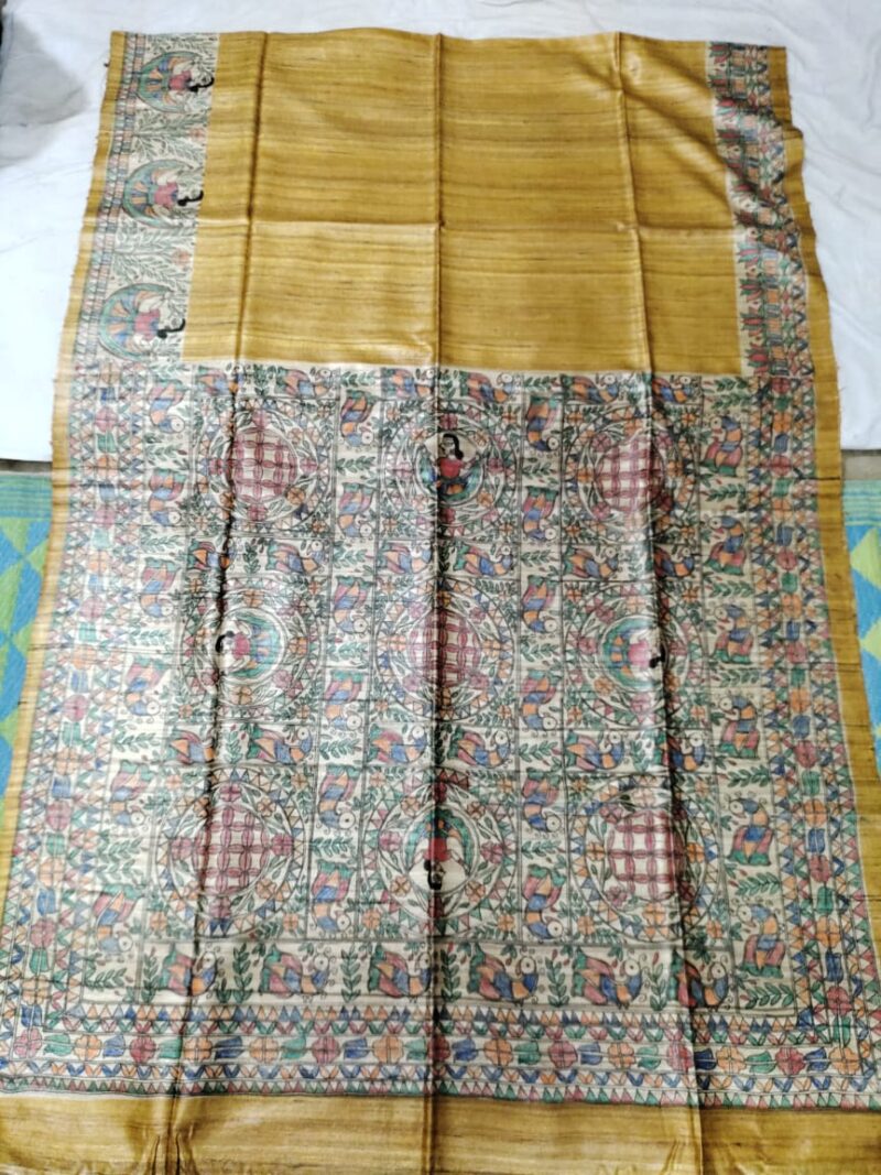 Madhubani Hand Painted Ghicha Tussar Silk Saree