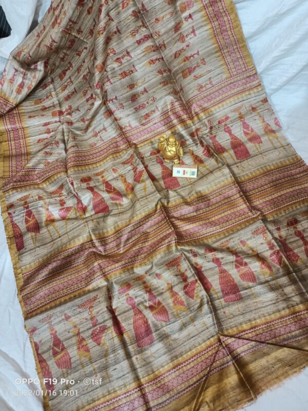 Pure Silk Tussar Ghicha Screen Printed Saree