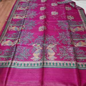 Pure Silk Tussar Ghicha Screen Printed Saree