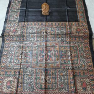 Madhubani Hand Painted Ghicha Tussar Silk Saree