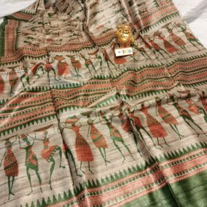 Pure Silk Tussar Ghicha Screen Printed Saree