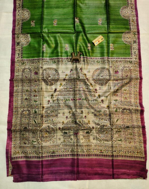 Pure Silk Tussar Ghicha Screen Printed Saree - Image 2