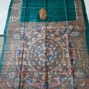 Madhubani Hand Painted Ghicha Tussar Silk Saree