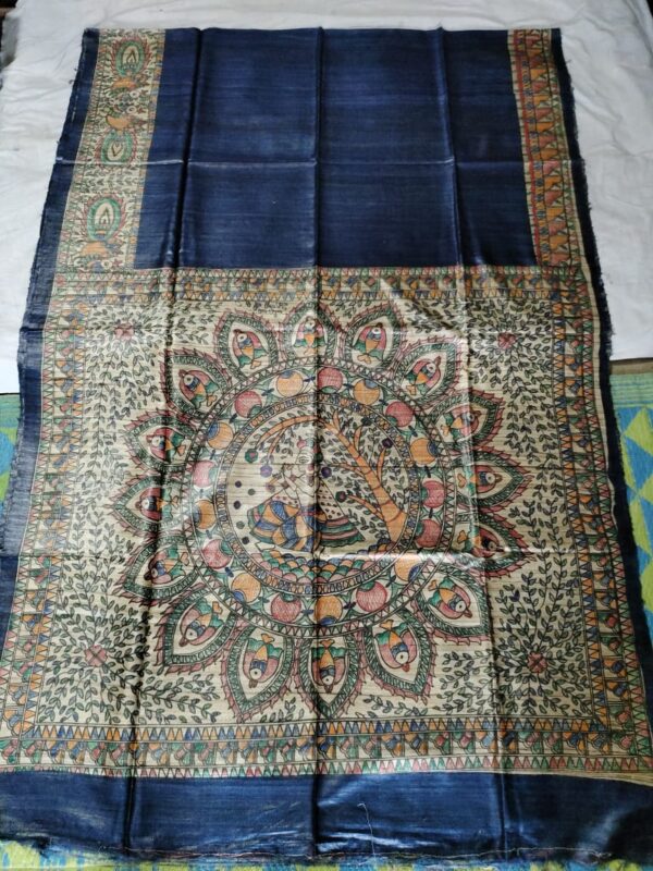 Madhubani Hand Painted Ghicha Tussar Silk Saree