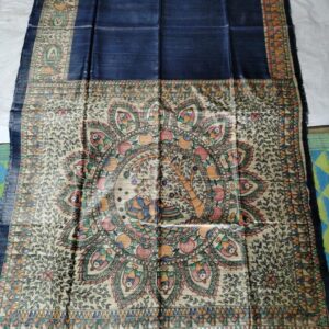 Madhubani Hand Painted Ghicha Tussar Silk Saree