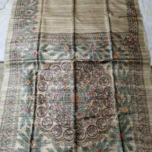 Madhubani Hand Painted Ghicha Tussar Silk Saree