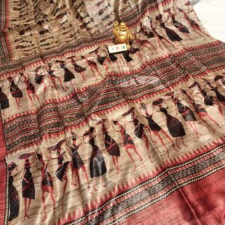 Pure Silk Tussar Ghicha Screen Printed Saree