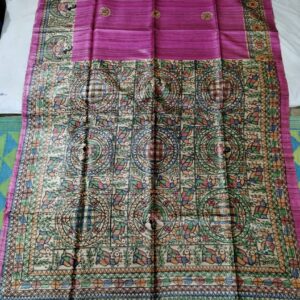 Madhubani Hand Painted Ghicha Tussar Silk Saree