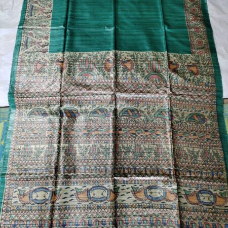 Madhubani Hand Painted Ghicha Tussar Silk Saree