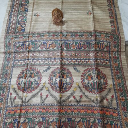 Madhubani Hand Painted Ghicha Tussar Silk Saree