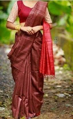 Pure Silk Tussar Ghicha Saree with Woven Zari Border