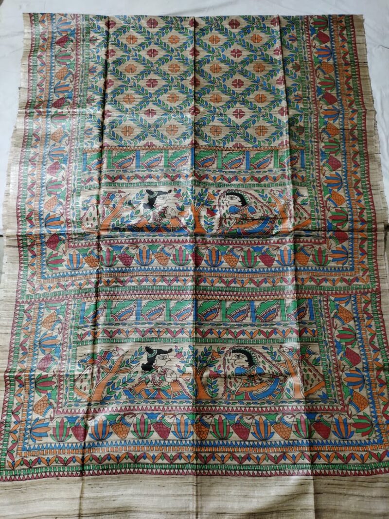 Full Madhubani Painted Ghicha Tussar Silk Saree