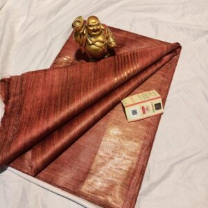 Pure Silk Tussar Ghicha Saree with Woven Zari Border