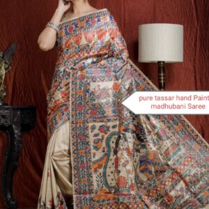 Full Madhubani Painted Ghicha Tussar Silk Saree