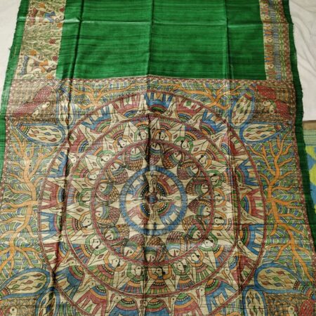 Madhubani Hand Painted Ghicha Tussar Silk Saree