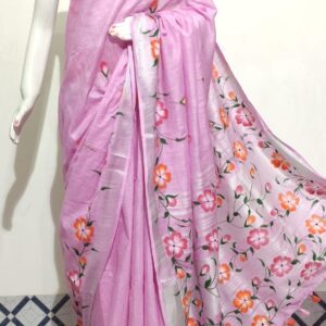 Hand-Panted Linen Cotton Saree