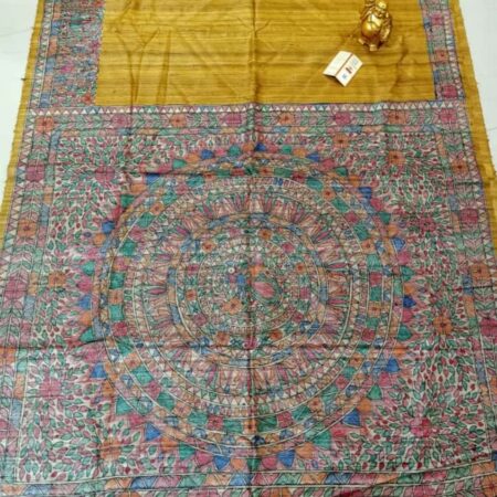 Hand Painting Tussar Ghicha Silk Saree
