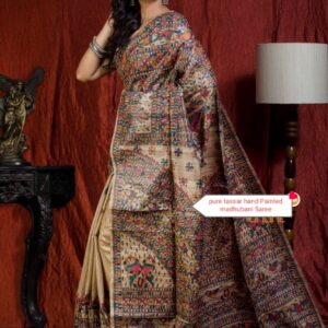 Full Madhubani Painted Ghicha Tussar Silk Saree