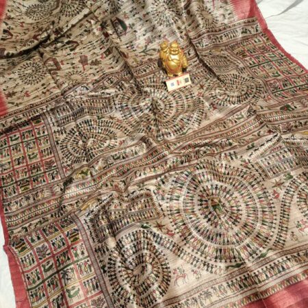 Pure Silk Tussar Ghicha Screen Printed Saree
