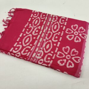 Pure Cotton Hand Block Batik Print Saree With Blouse Pcs-Hot Pink