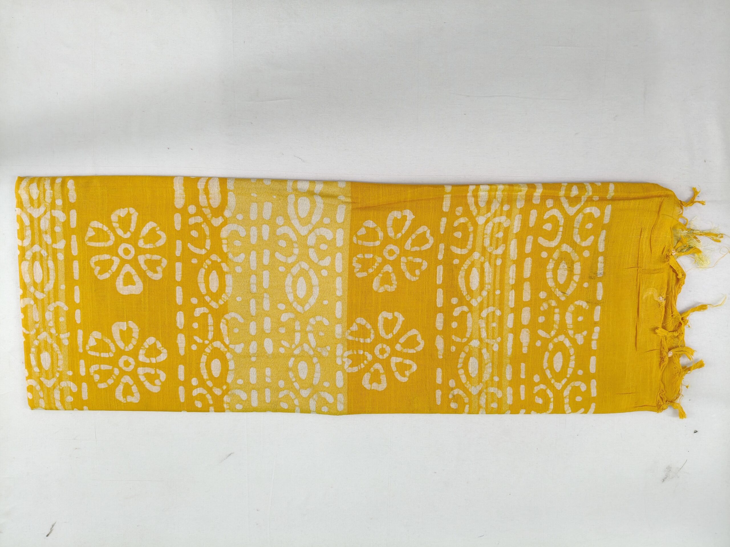 Pure Cotton Hand Block Batik Print Saree With Blouse Pcs-Yellow - Image 2